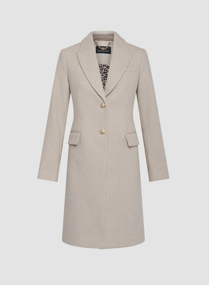 Women Wool Blend Lapel Coat Oatmeal | Melanie Lyne