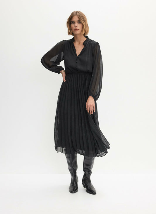 Women Pleated Balloon Sleeve Dress Black | Melanie Lyne