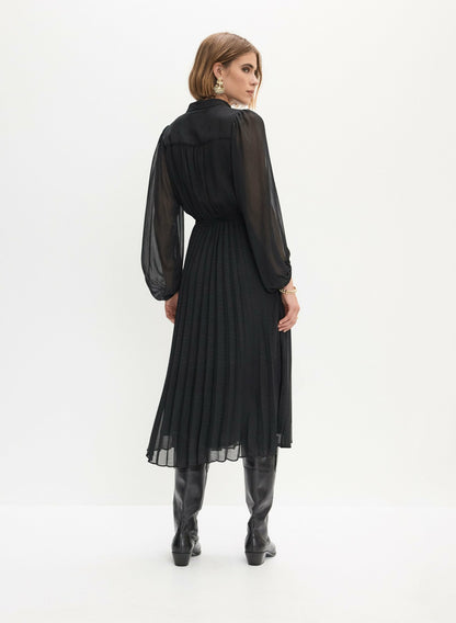 Women Pleated Balloon Sleeve Dress Black | Melanie Lyne