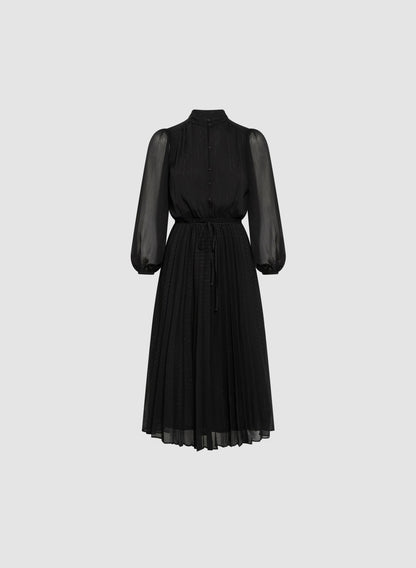 Women Pleated Balloon Sleeve Dress Black | Melanie Lyne