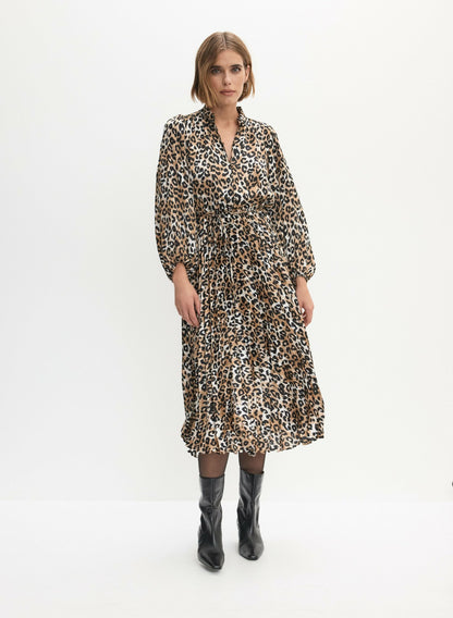 Women Pleated Leopard Print Dress Brown Pattern | Melanie Lyne