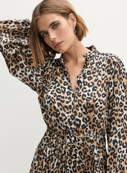Women Pleated Leopard Print Dress Brown Pattern | Melanie Lyne