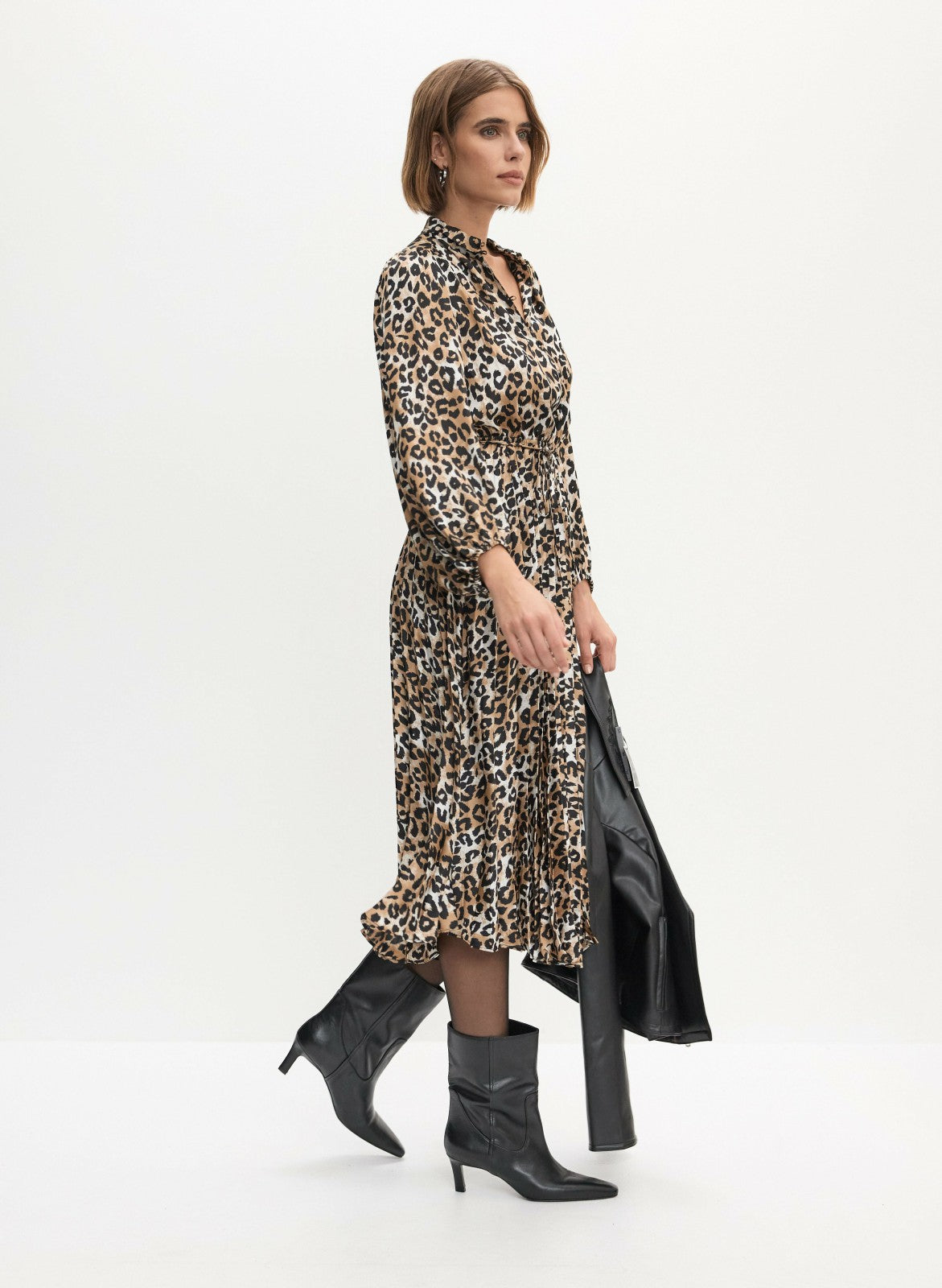 Women Pleated Leopard Print Dress Brown Pattern | Melanie Lyne