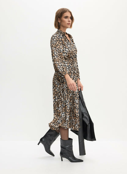 Women Pleated Leopard Print Dress Brown Pattern | Melanie Lyne