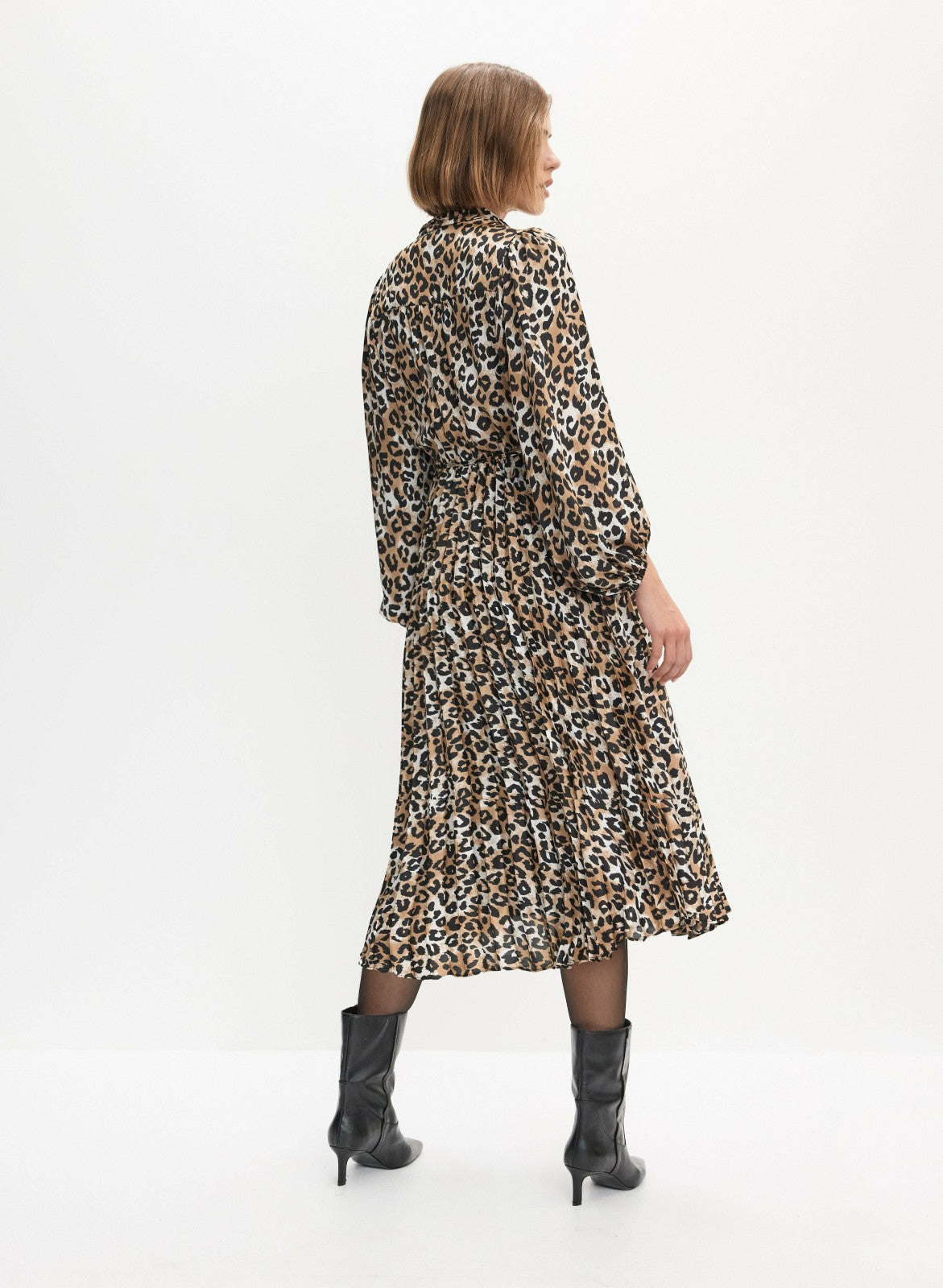 Women Pleated Leopard Print Dress Brown Pattern | Melanie Lyne