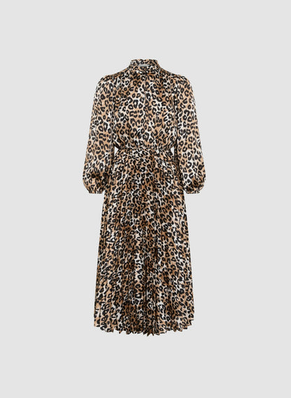 Women Pleated Leopard Print Dress Brown Pattern | Melanie Lyne