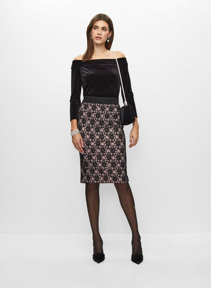 Women Floral Lace Pencil Skirt Black | Melanie Lyne