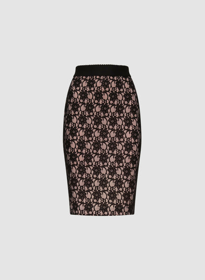Women Floral Lace Pencil Skirt Black | Melanie Lyne