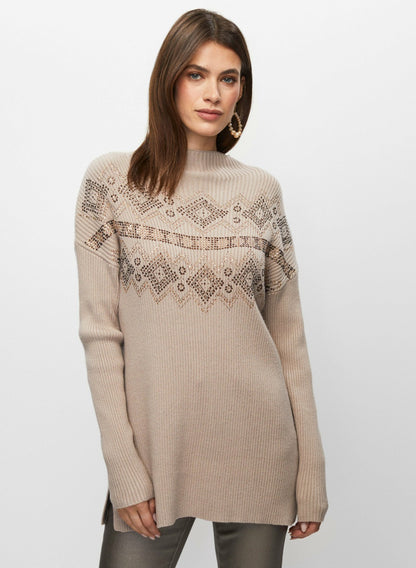 Women Rhinestone Detail Knit Sweater Dark Oatmeal | Melanie Lyne