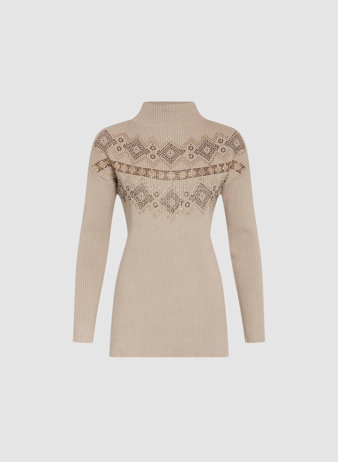 Women Rhinestone Detail Knit Sweater Dark Oatmeal | Melanie Lyne