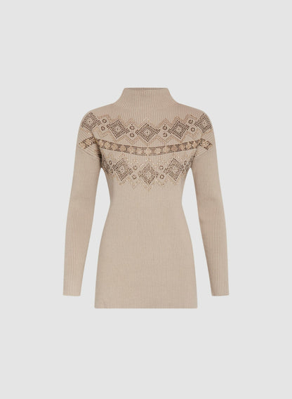 Women Rhinestone Detail Knit Sweater Dark Oatmeal | Melanie Lyne