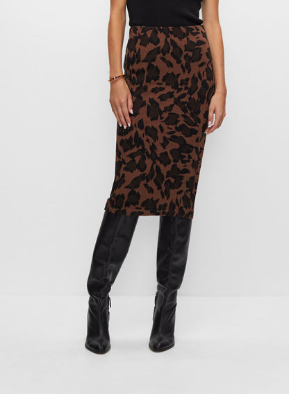 Women Pull-On Leopard Motif Skirt Dark Camello | Melanie Lyne