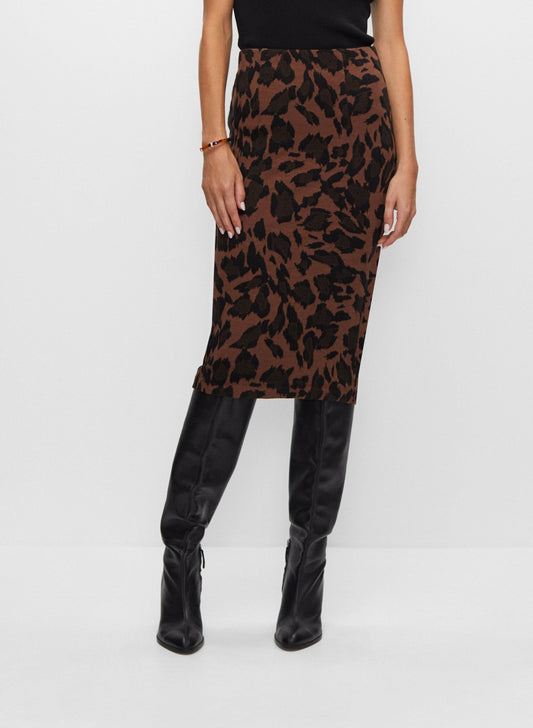 Women Pull-On Leopard Motif Skirt Dark Camello | Melanie Lyne