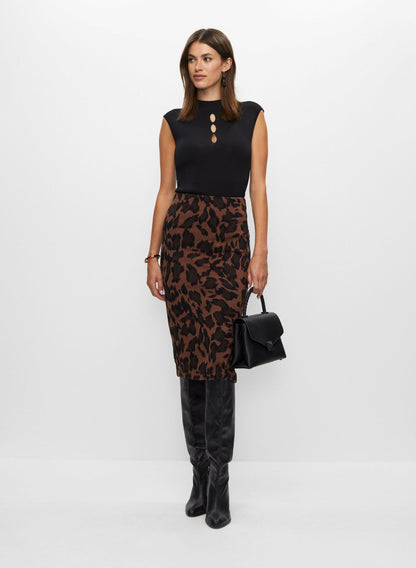 Women Pull-On Leopard Motif Skirt Dark Camello | Melanie Lyne