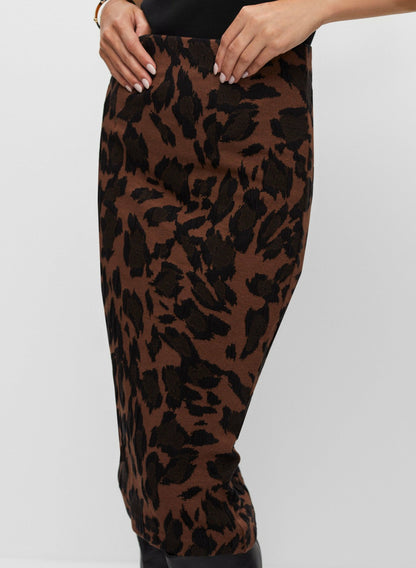 Women Pull-On Leopard Motif Skirt Dark Camello | Melanie Lyne