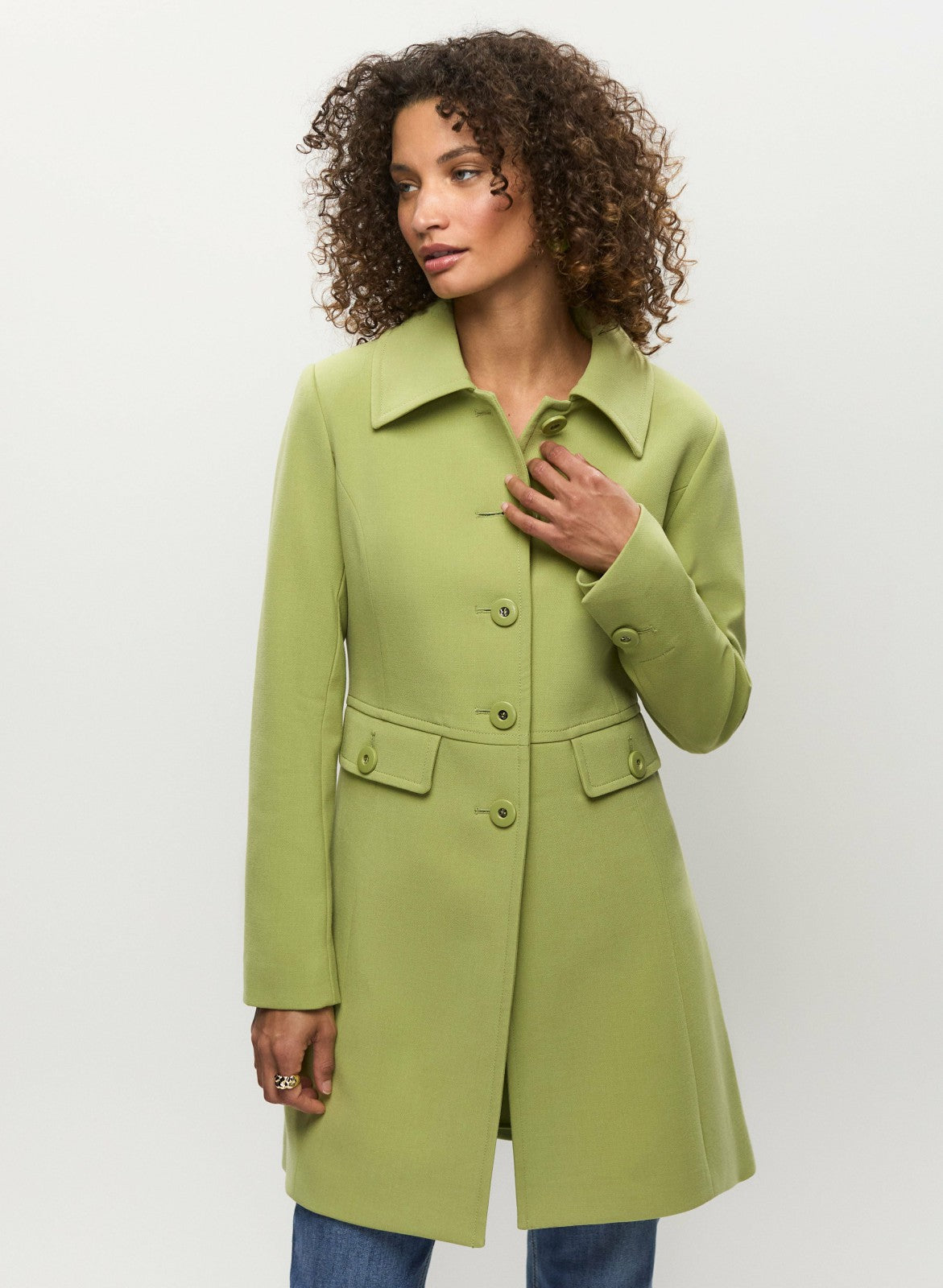 Women Button Front Tricotine Trench Coat Pistachio Green | Melanie Lyne