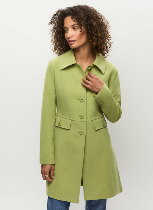 Women Button Front Tricotine Trench Coat Pistachio Green | Melanie Lyne