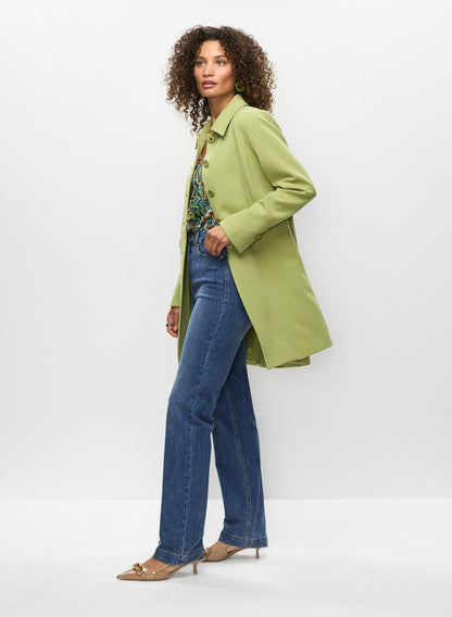 Women Button Front Tricotine Trench Coat Pistachio Green | Melanie Lyne