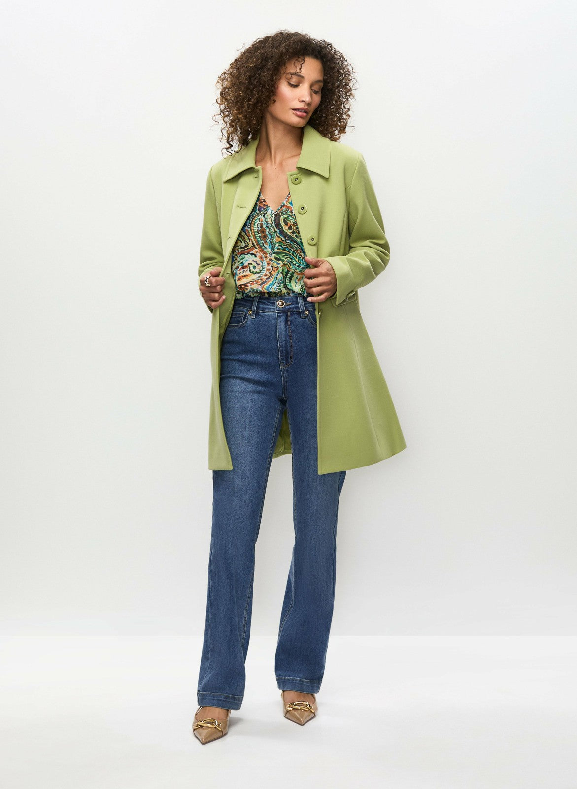 Women Button Front Tricotine Trench Coat Pistachio Green | Melanie Lyne