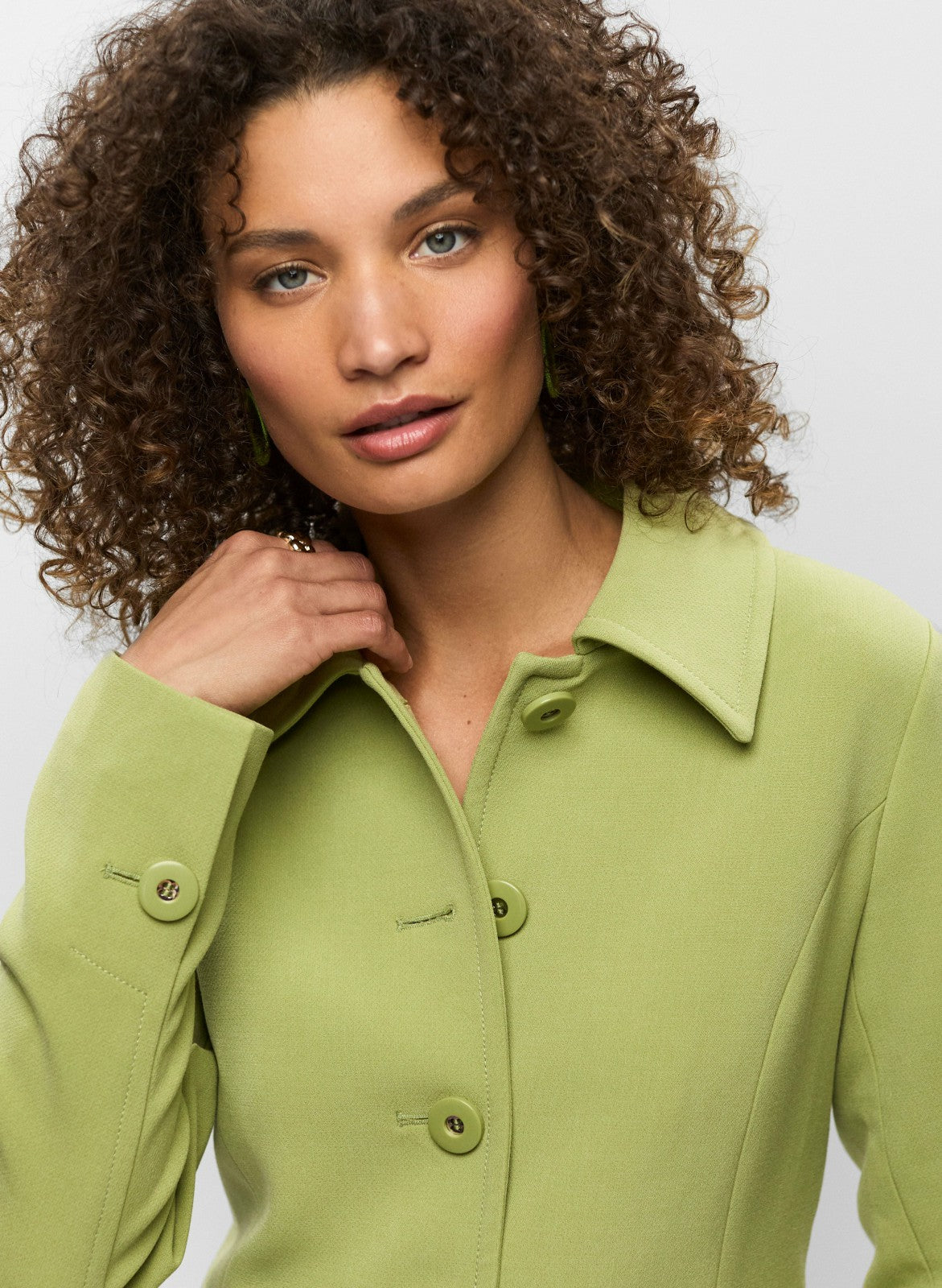 Women Button Front Tricotine Trench Coat Pistachio Green | Melanie Lyne