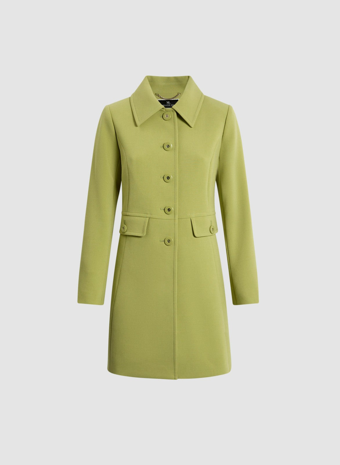 Women Button Front Tricotine Trench Coat Pistachio Green | Melanie Lyne