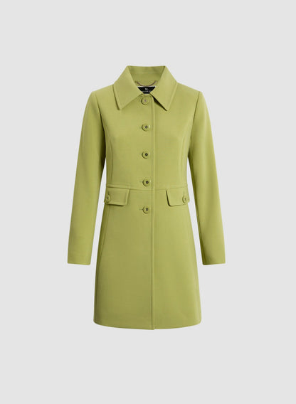 Women Button Front Tricotine Trench Coat Pistachio Green | Melanie Lyne