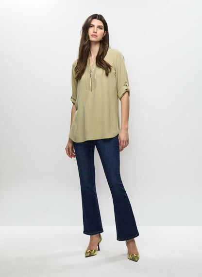 Women Crinkle Effect V-Neck Tunic Artichoke Green | Melanie Lyne
