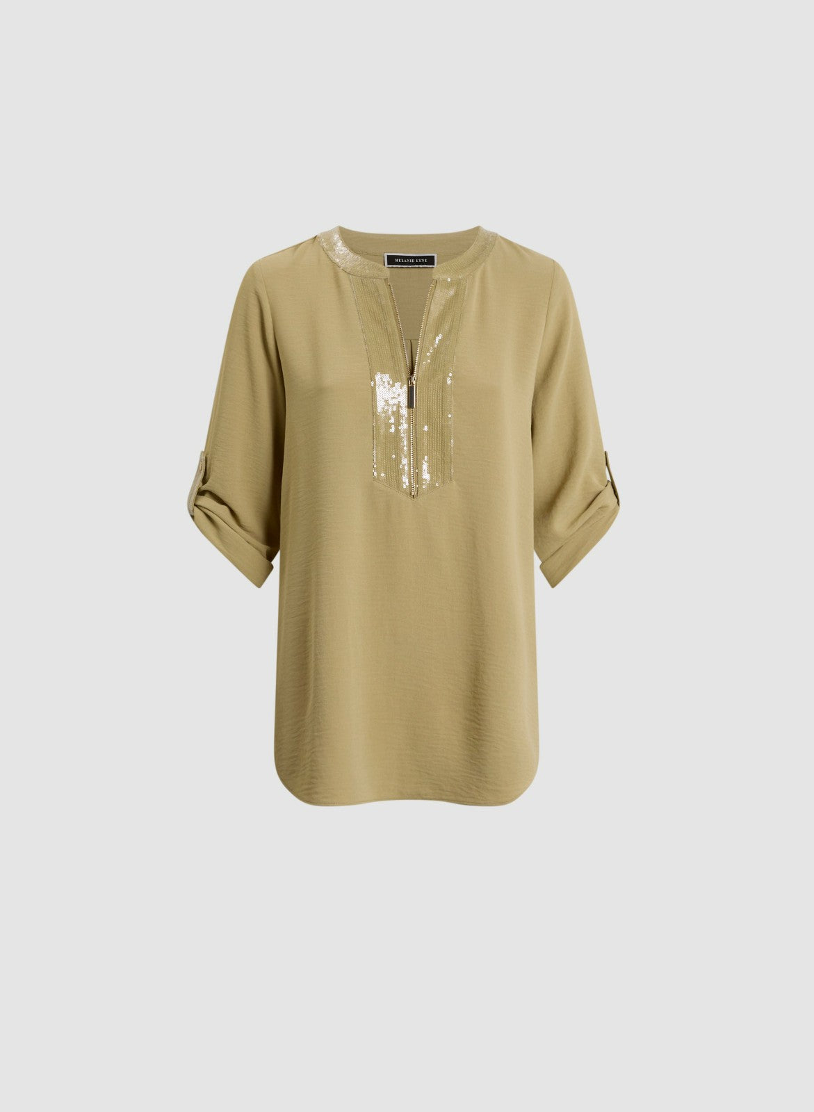 Women Crinkle Effect V-Neck Tunic Artichoke Green | Melanie Lyne