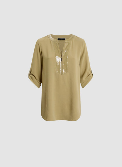Women Crinkle Effect V-Neck Tunic Artichoke Green | Melanie Lyne