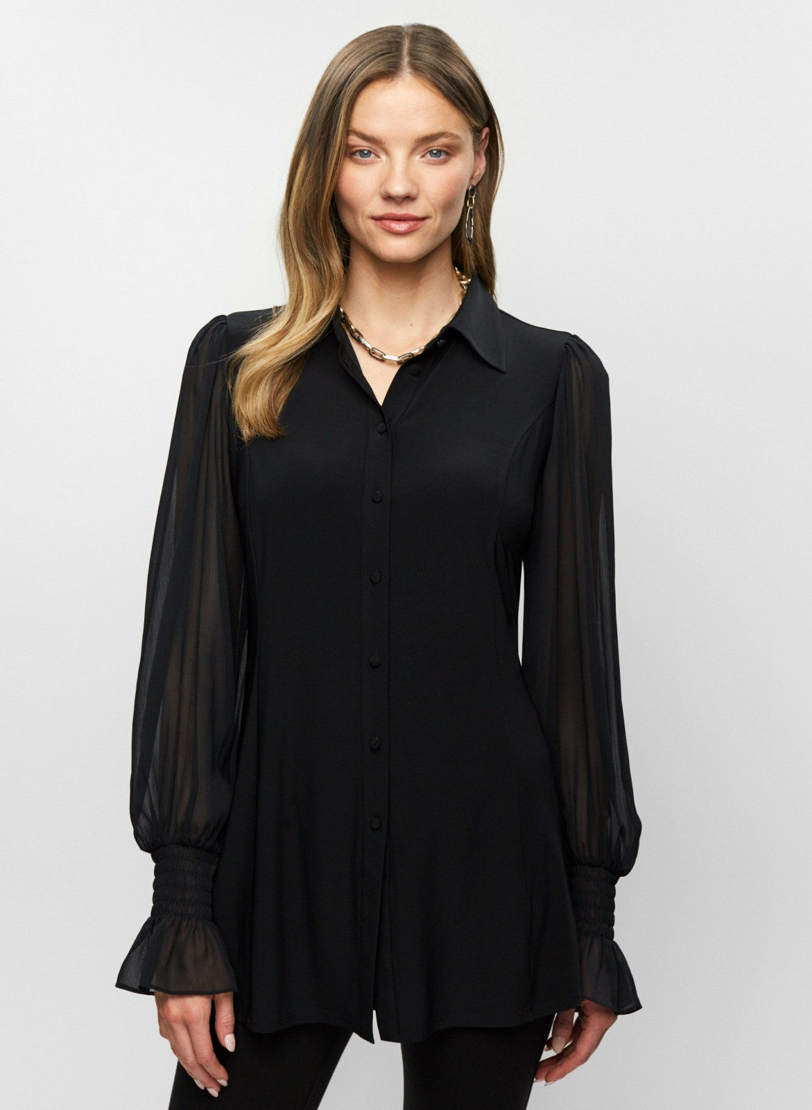 Women Sheer Sleeve Tunic Shirt Black | Melanie Lyne