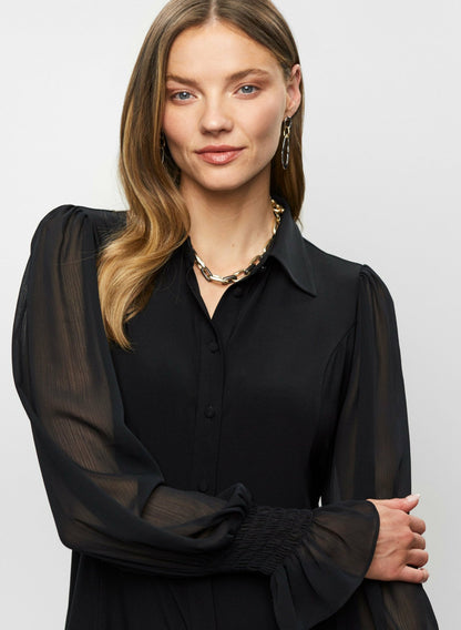 Women Sheer Sleeve Tunic Shirt Black | Melanie Lyne