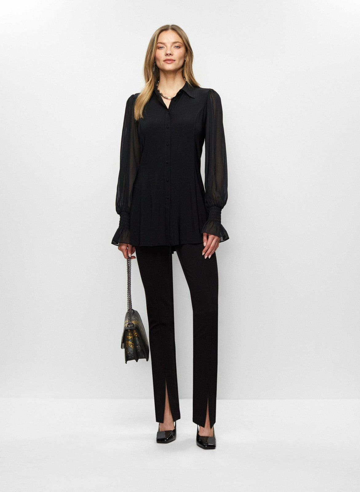Women Sheer Sleeve Tunic Shirt Black | Melanie Lyne