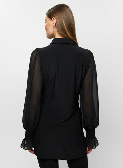 Women Sheer Sleeve Tunic Shirt Black | Melanie Lyne
