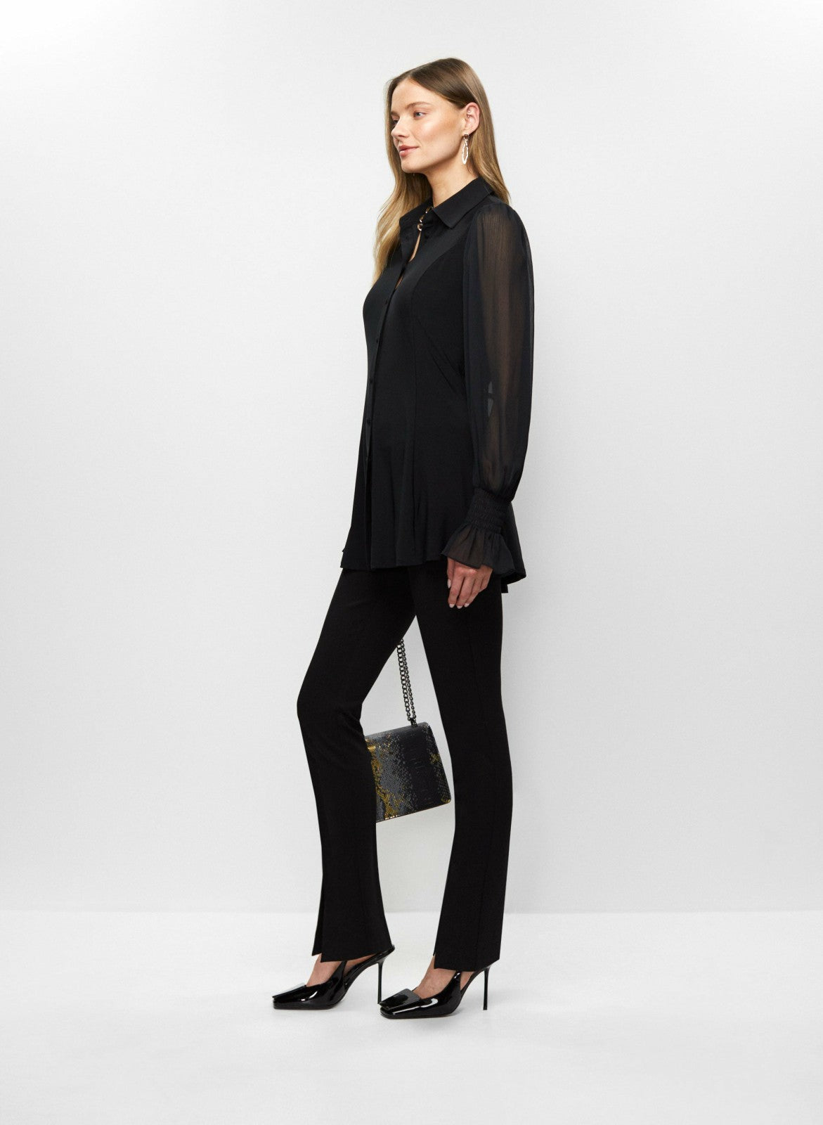 Women Sheer Sleeve Tunic Shirt Black | Melanie Lyne