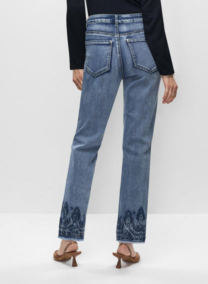 Women Embroidered Straight Leg Jeans Medium Blue | Melanie Lyne