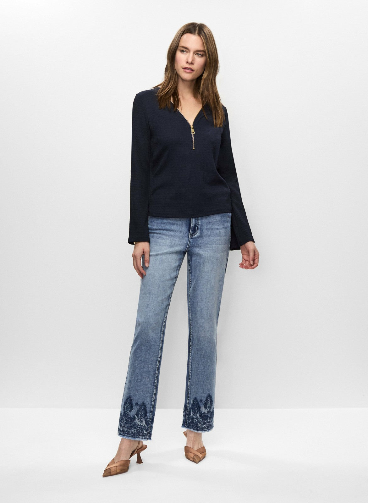 Women Embroidered Straight Leg Jeans Medium Blue | Melanie Lyne