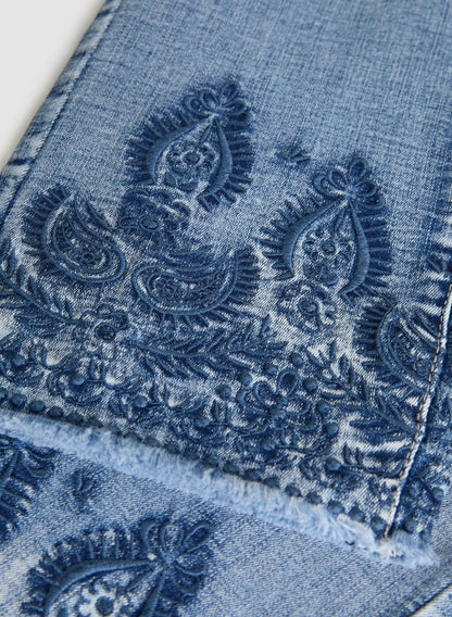 Women Embroidered Straight Leg Jeans Medium Blue | Melanie Lyne