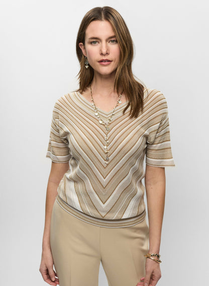 Women Striped Short Sleeve Sweater Beige | Melanie Lyne