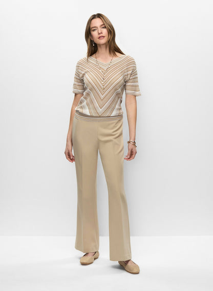 Women Striped Short Sleeve Sweater Beige | Melanie Lyne