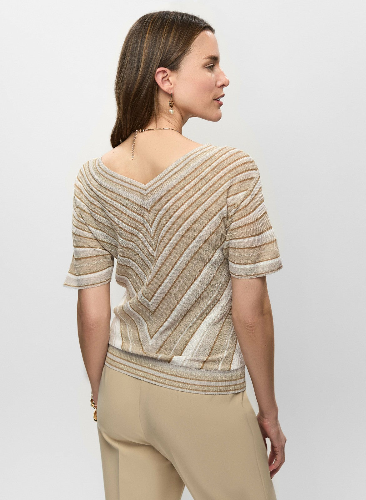 Women Striped Short Sleeve Sweater Beige | Melanie Lyne