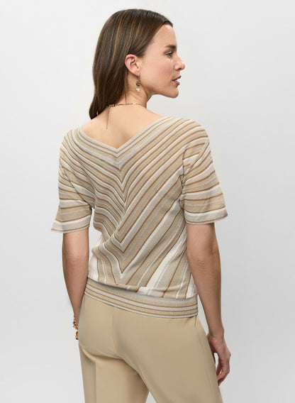 Women Striped Short Sleeve Sweater Beige | Melanie Lyne