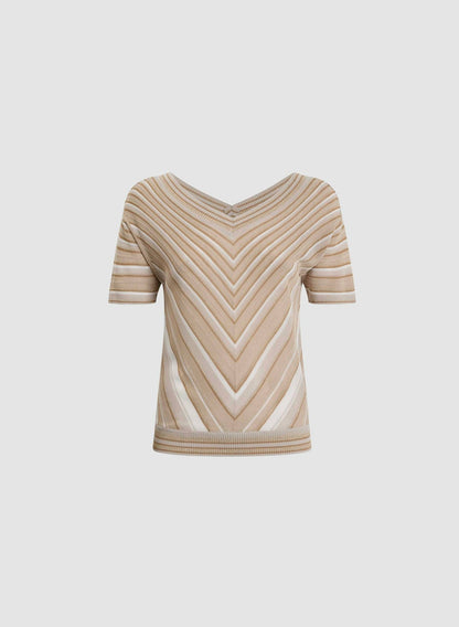 Women Striped Short Sleeve Sweater Beige | Melanie Lyne