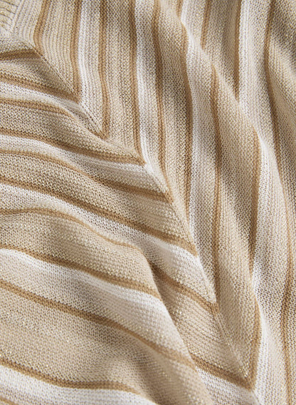 Women Striped Short Sleeve Sweater Beige | Melanie Lyne
