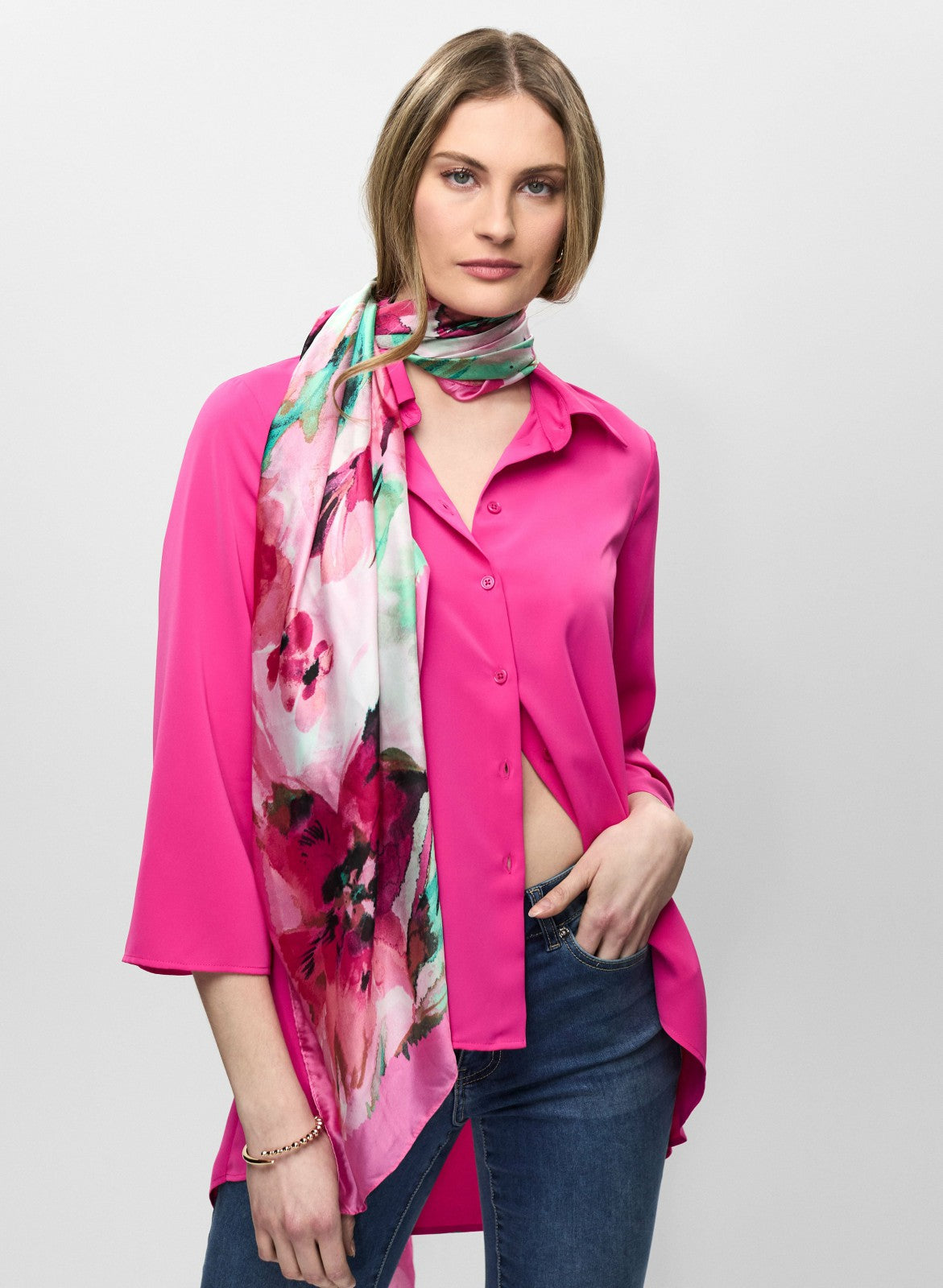 Women Asymmetric Button-Down Tunic Hyper Pink | Melanie Lyne