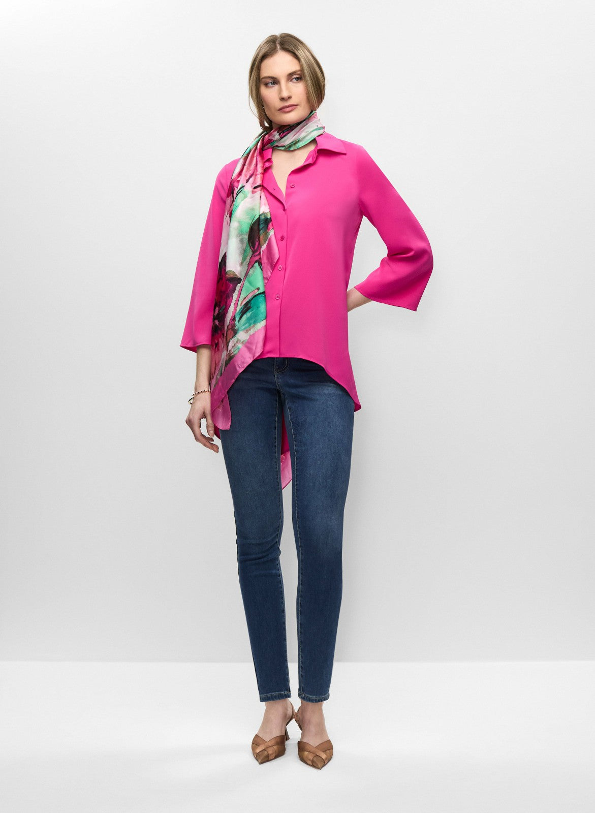 Women Asymmetric Button-Down Tunic Hyper Pink | Melanie Lyne