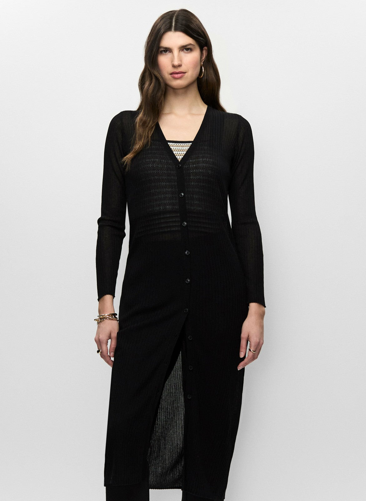 Women Long Lightweight Knit Cardigan Black | Melanie Lyne
