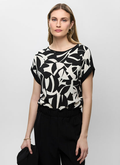 Women Geometric Print Short Sleeve Top Black & White | Melanie Lyne