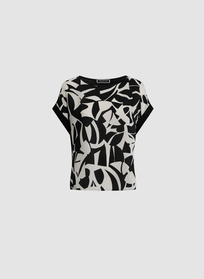 Women Geometric Print Short Sleeve Top Black & White | Melanie Lyne