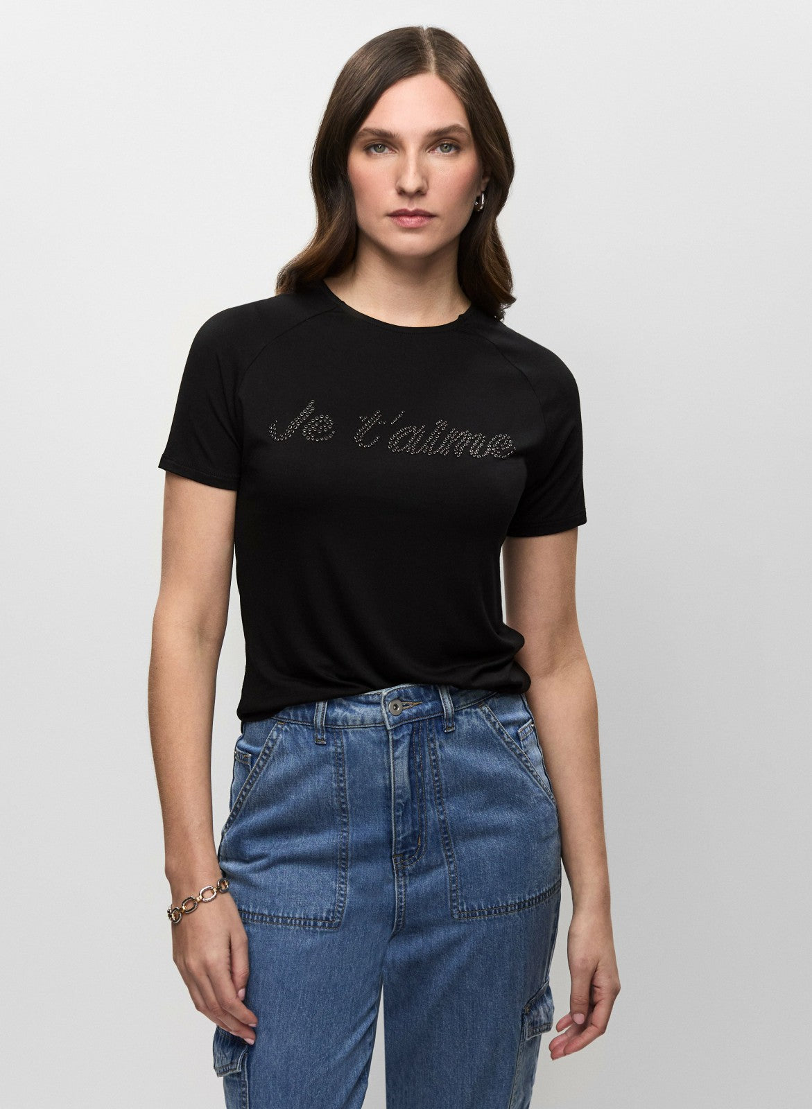 Women Slogan Crew Neck T-Shirt Black | Melanie Lyne