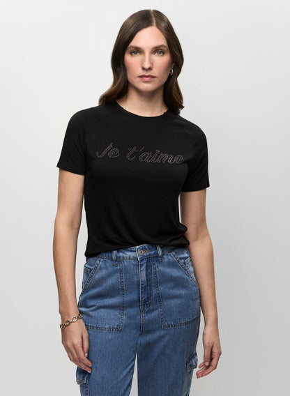 Women Slogan Crew Neck T-Shirt Black | Melanie Lyne